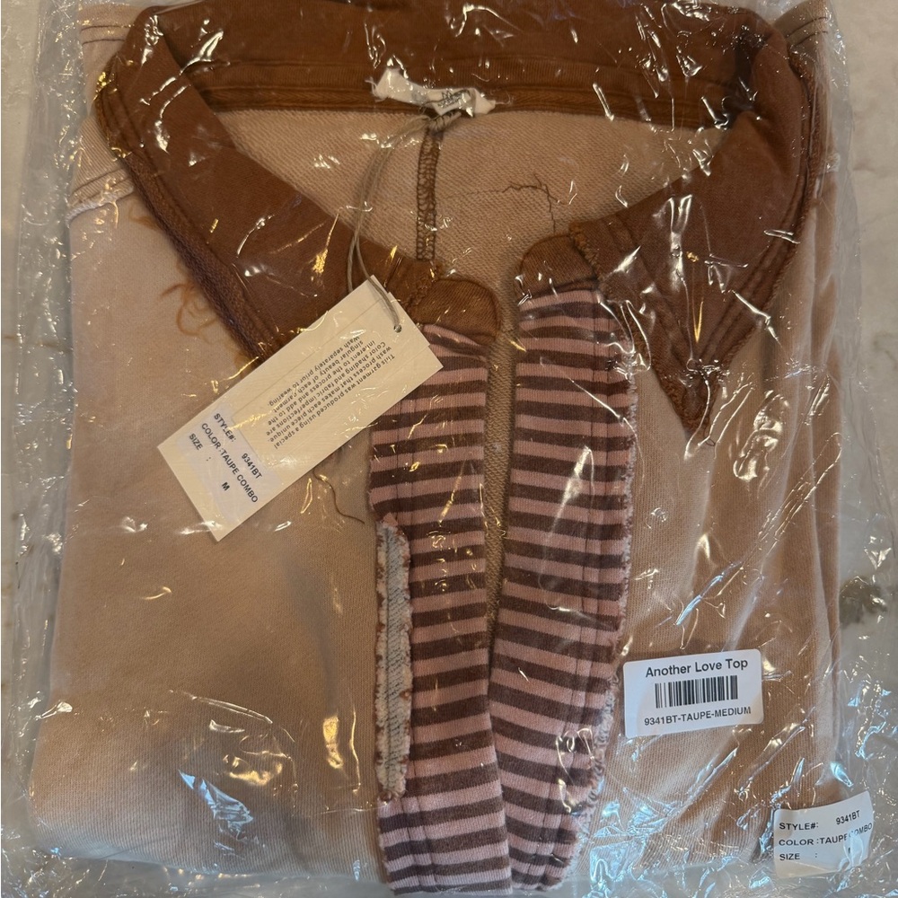 Brown and Pink Patchwork V-Neck Pullover NWT - image 2